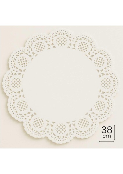 Dantel Görünümlü Kağıt Tabak Altlığı - 38 Cm. - Beyaz Dantel Kağıt - 100 Adetlik Paket