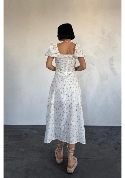 Lila Çiçekli Yazlık Elbise