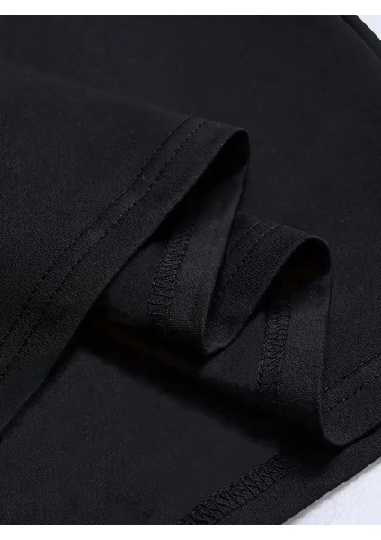 Baskılı Oversize Bisiklet Yaka T-Shirt - Siyah
