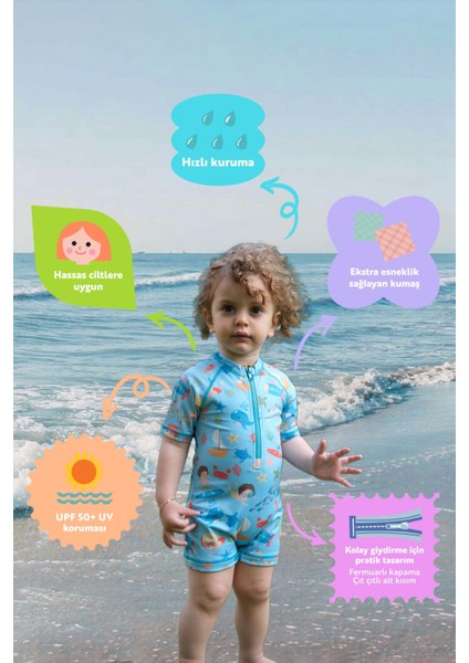 Uv Güneş Korumalı Upf 50 Bebek Çocuk Mayosu Journey Under The Sea