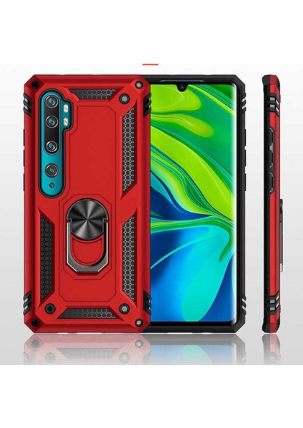 Xiaomi Mi Note 10 Kılıf Çift Katmanlı Polikarbon Koruma ve Manyetik Tutucu Stand Yüzük