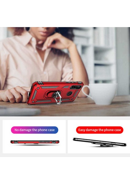 Huawei P30 Lite Kılıf Çift Katmanlı Polikarbon Koruma ve Manyetik Tutucu Stand Yüzük