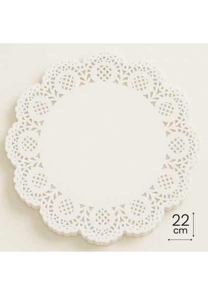 Dantel Görünümlü Kağıt Tabak Altlığı - 22 Cm. - Beyaz Dantel Kağıt - 100 Adetlik Paket