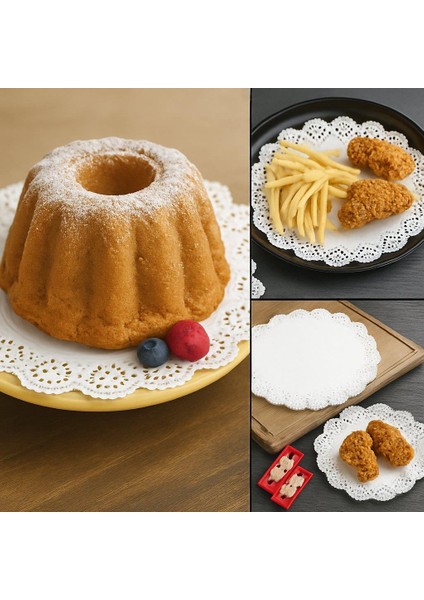 Dantel Görünümlü Kağıt Tabak Altlığı - 22 Cm. - Beyaz Dantel Kağıt - 100 Adetlik Paket modelleri