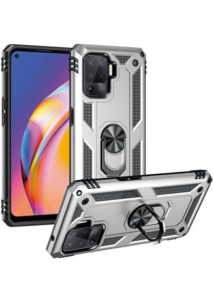 Oppo Reno 5 Lite Kılıf Çift Katmanlı Polikarbon Koruma ve Manyetik Tutucu Stand Yüzük