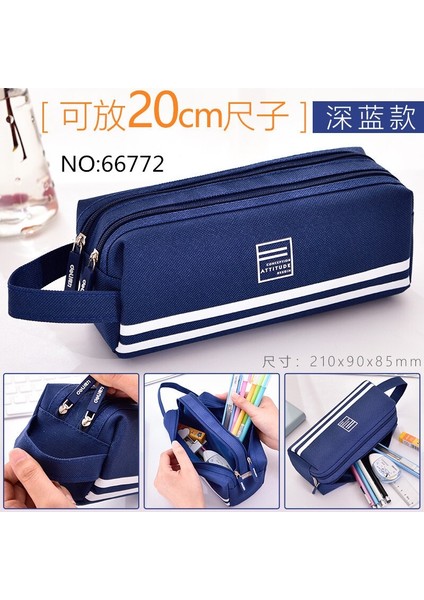 Erkekler ve Kadınların Kalem Çantalarını Saklaması Için Basit, Büyük Kapasiteli, Çift Katmanlı Fermuarlı Kalem Kutusu (Yurt Dışından)