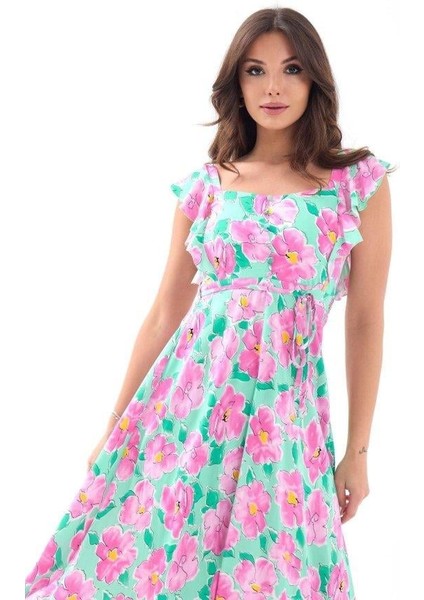 5370 Elbise-Pembe Gül Desen