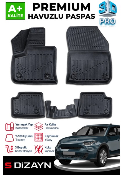 Fıat 600 Elektrikli 3D Pro Havuzlu Paspas 2024 Üzeri A+ Kalite