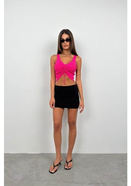 Ön Büzgülü Crop Bluz
