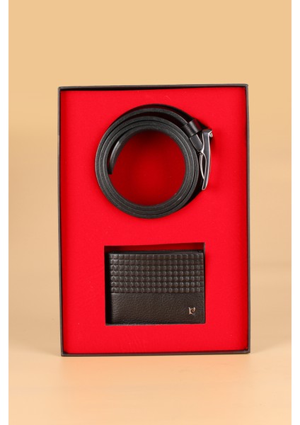 -Set 4- % 100 Hakiki Deri Özel Hediye Kutulu Damat Kemer Cüzdan Çeyiz Seti