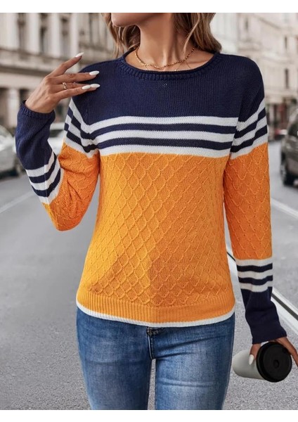 Kadın Uzun Kollu Bisiklet Yaka Çok Renkli Triko Bluz modelleri