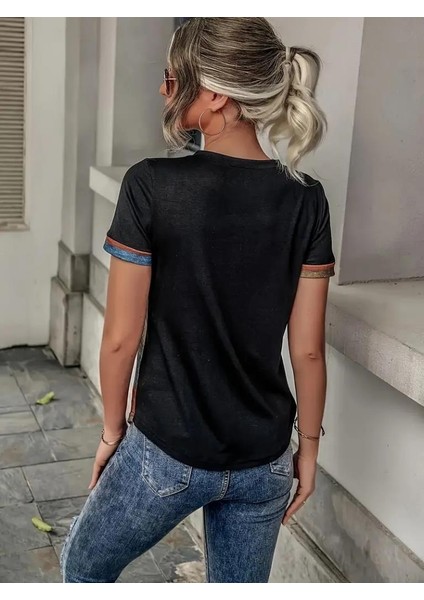 Kadın Kısa Kollu V Yakalı Düğmeli Çok Renkli Süprem Bluz modelleri