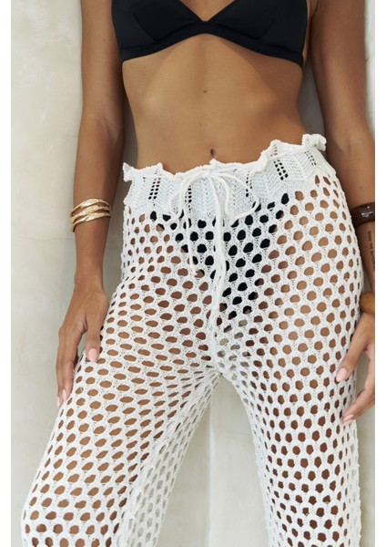 Texas Bağcıklı Beyaz Ajur Pantolon