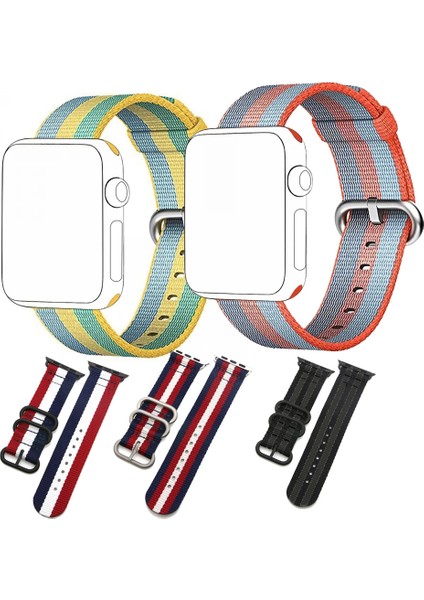 Ally Apple Watch 7-8 45MM 6-5-4 44MM Kayış Kordon Çizgili Nylon Premium 3-2-1 42M - NTR9200-8039