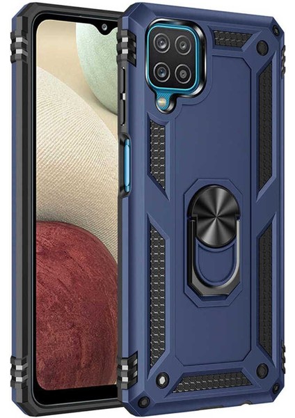 Samsung Galaxy M32 Kılıf Çift Katmanlı Polikarbon Koruma ve Manyetik Tutucu Stand Yüzük