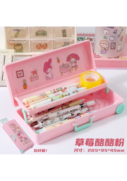 Yeni Tekerlekli Çanta Kırtasiye Kutusu Öğrenci Büyük Kapasiteli Çift Katmanlı Kırtasiye Kutusu Çok Fonksiyonlu Bavul Kalem Kutusu Kırtasiye Kutusu (Yurt Dışından)