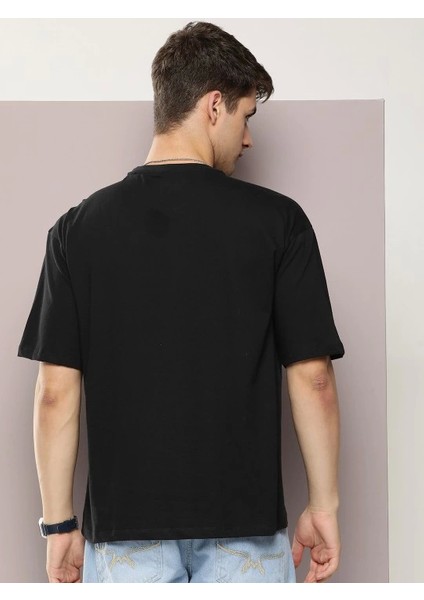 Erkek Baskılı Oversize T-Shirt - Siyah indirimleri