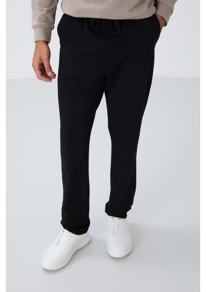 Siyah Bağcıklı Cepli Standart Kalıp Klasik Paça Erkek Eşofman Alt - 84682 fırsatları