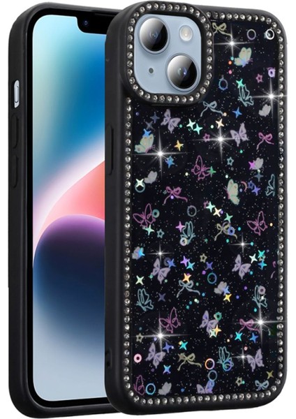 Apple iPhone 14 Kılıf Luxury Serisi Taşlı ve Simli Tasarım Kir Tutmayan Kapak