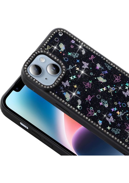 Apple iPhone 14 Kılıf Luxury Serisi Taşlı ve Simli Tasarım Kir Tutmayan Kapak