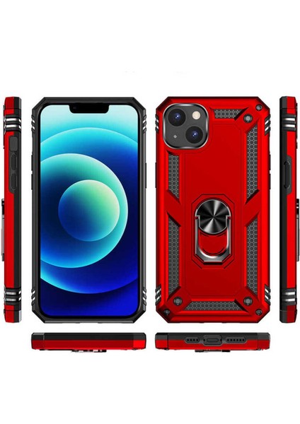 Apple iPhone 14 Kılıf Çift Katmanlı Polikarbon Koruma ve Manyetik Tutucu Stand Yüzük