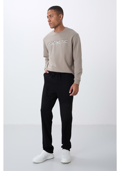 Siyah Bağcıklı Cepli Standart Kalıp Klasik Paça Erkek Eşofman Alt - 84682