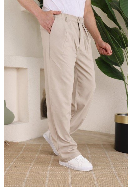 Erkek Beli Lastikli Pileli Baggy Pantolon