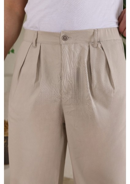 Erkek Beli Lastikli Pileli Baggy Pantolon