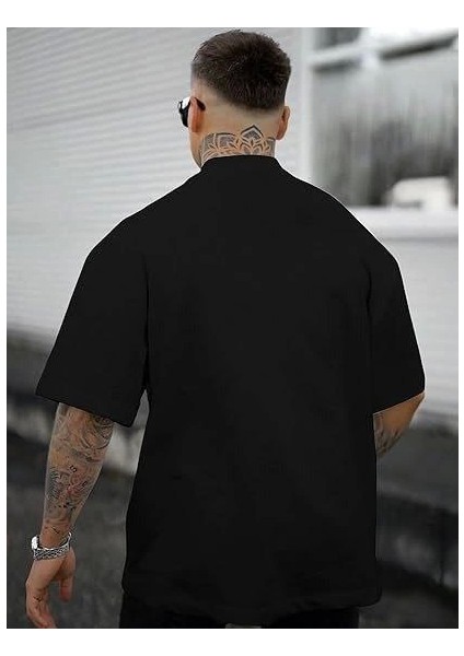 Erkek Bisiklet Yaka Kısa Kol Baskılı T-Shirt - Siyah modelleri