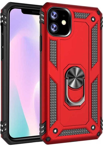 Apple iPhone 11 Kılıf Çift Katmanlı Polikarbon Koruma ve Manyetik Tutucu Stand Yüzük