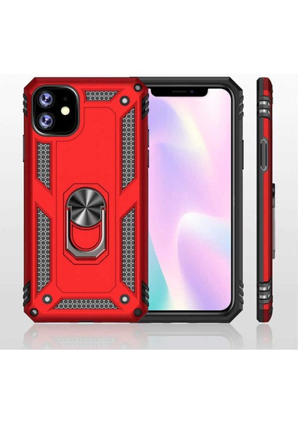 Apple iPhone 11 Kılıf Çift Katmanlı Polikarbon Koruma ve Manyetik Tutucu Stand Yüzük