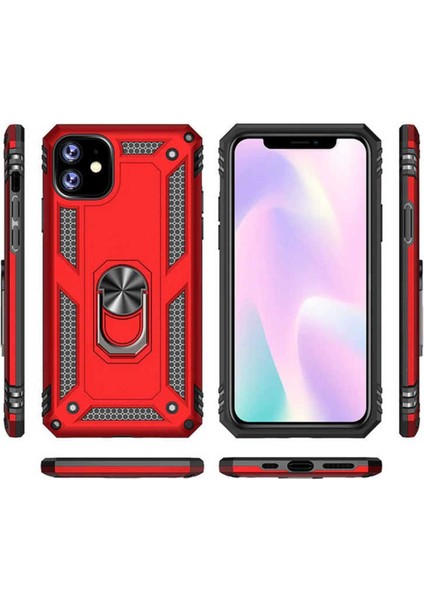 Apple iPhone 11 Kılıf Çift Katmanlı Polikarbon Koruma ve Manyetik Tutucu Stand Yüzük
