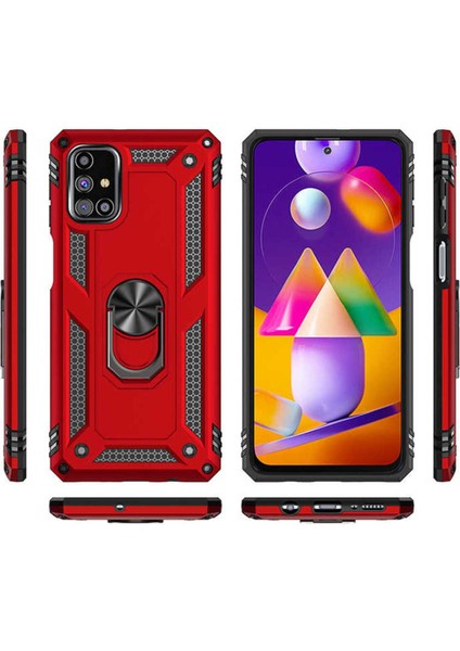Samsung Galaxy M31S Kılıf Uyumlu Çift Katmanlı Polikarbon Koruma ve Manyetik Tutucu Stand Yüzük indirimleri