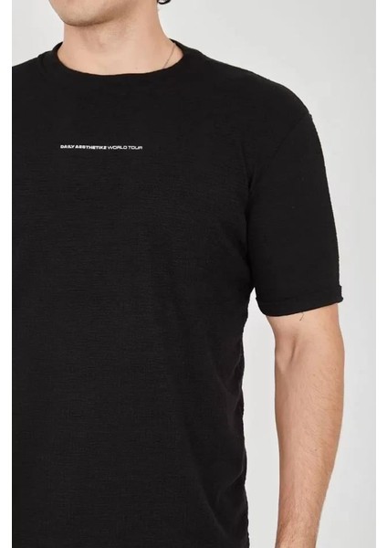 Unisex Jakar Kumaş Slim Fit T-Shirt - Siyah modelleri