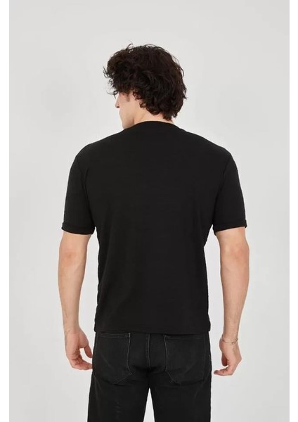 Unisex Jakar Kumaş Slim Fit T-Shirt - Siyah indirimleri