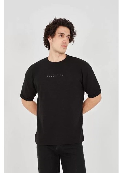 Unisex Jakar Kumaş Rahat Kol T-Shirt - Siyah fiyatları