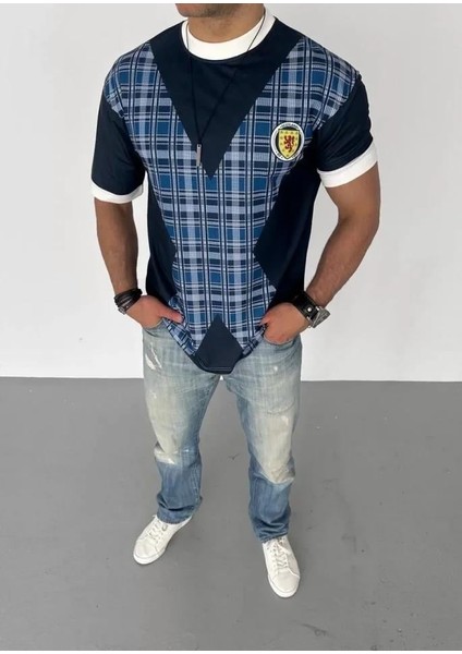 Unisex Bisiklet Yaka Baskılı Oversize T-Shirt - Siyah modelleri