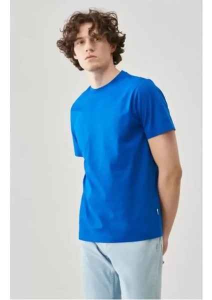 Unisex Düz Biskilet Yaka Oversize T-Shirt - Mavi modelleri