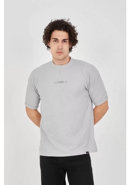 Unisex Waffle Kumaş Rahat Kol T-Shirt - Boyalı Gri fiyatları