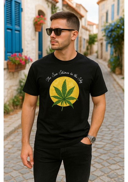 Ön ve Arka Baskılı Oversize Bisiklet Yaka T-Shirt- Siyah