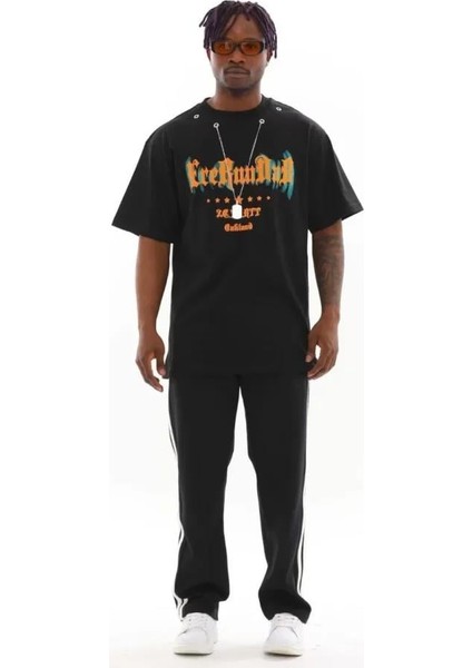Unisex Oversize Kolye Dahil T-Shirt - Siyah indirimleri