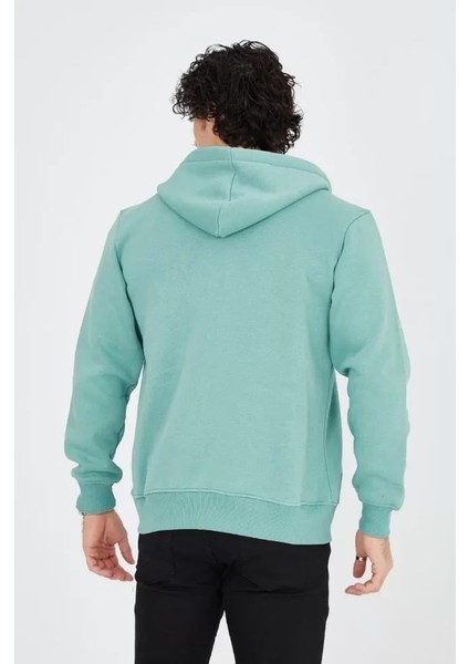 Unisex Tam Fermuarlı Kapşonlu Sweatshirt - Mint Yeşili fırsatları