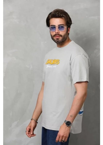 Unisex Basic Bisiklet Yaka Oversize T-Shirt - Gri modelleri