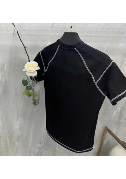 Unisex Karoyaka Dikişli Oversize T-Shirt - Siyah modelleri