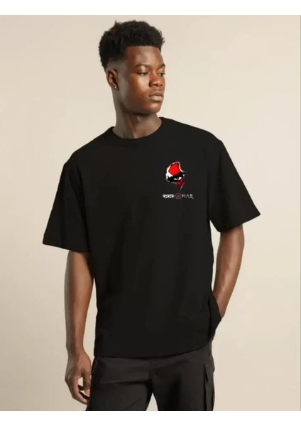 Unisex Bisiklet Yaka Baskılı Oversize T-Shirt - Siyah fiyatları