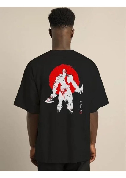 Unisex Bisiklet Yaka Baskılı Oversize T-Shirt - Siyah fırsatları