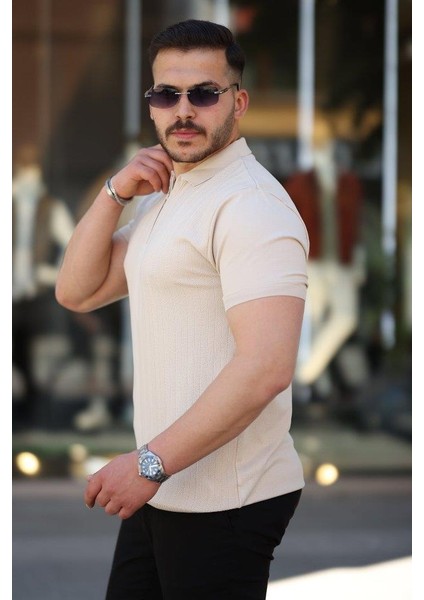 Erkek Yakası Fermuarlı Kısa Kollu T-Shirt fiyatları
