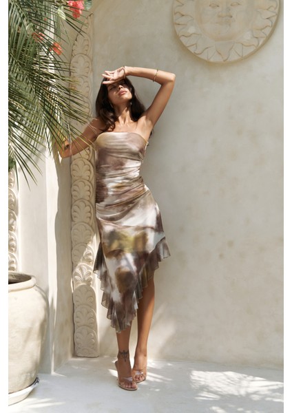 Stracnaha Drape Detaylı Yeşil Straplez Elbise fiyatları