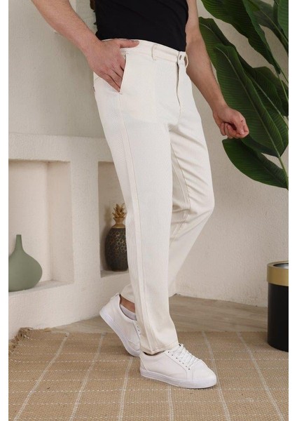 Erkek Casual Slim Fit Cord Desenli Kumaş Pantolon