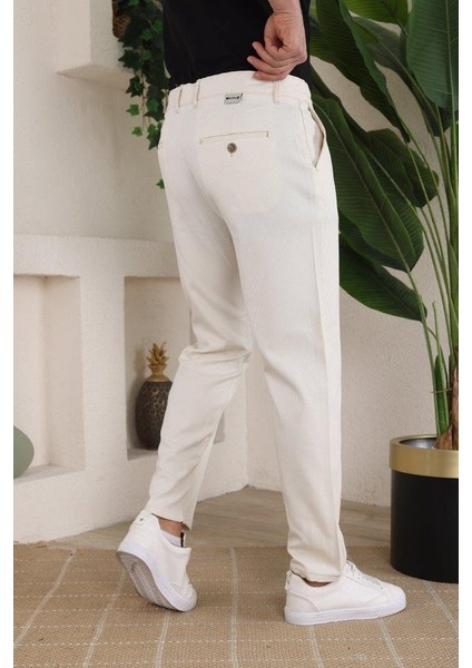 Erkek Casual Slim Fit Cord Desenli Kumaş Pantolon